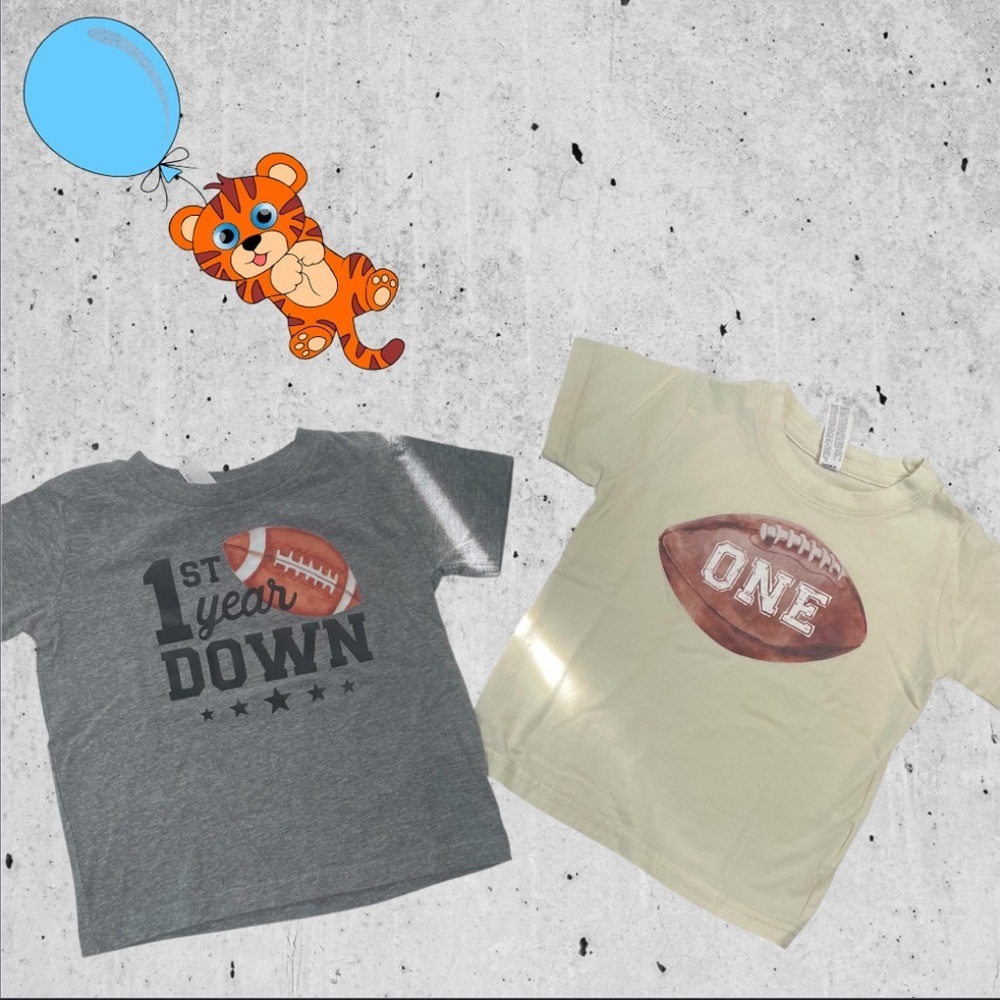Rabbit Skins Gray and Cream Football 1st Year Birthday baby Tees